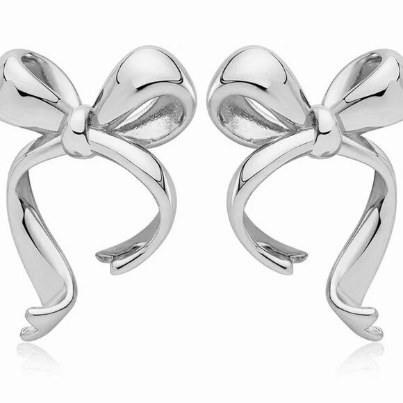 Silver Bow Stud Earrings - Picture 1 of 3
